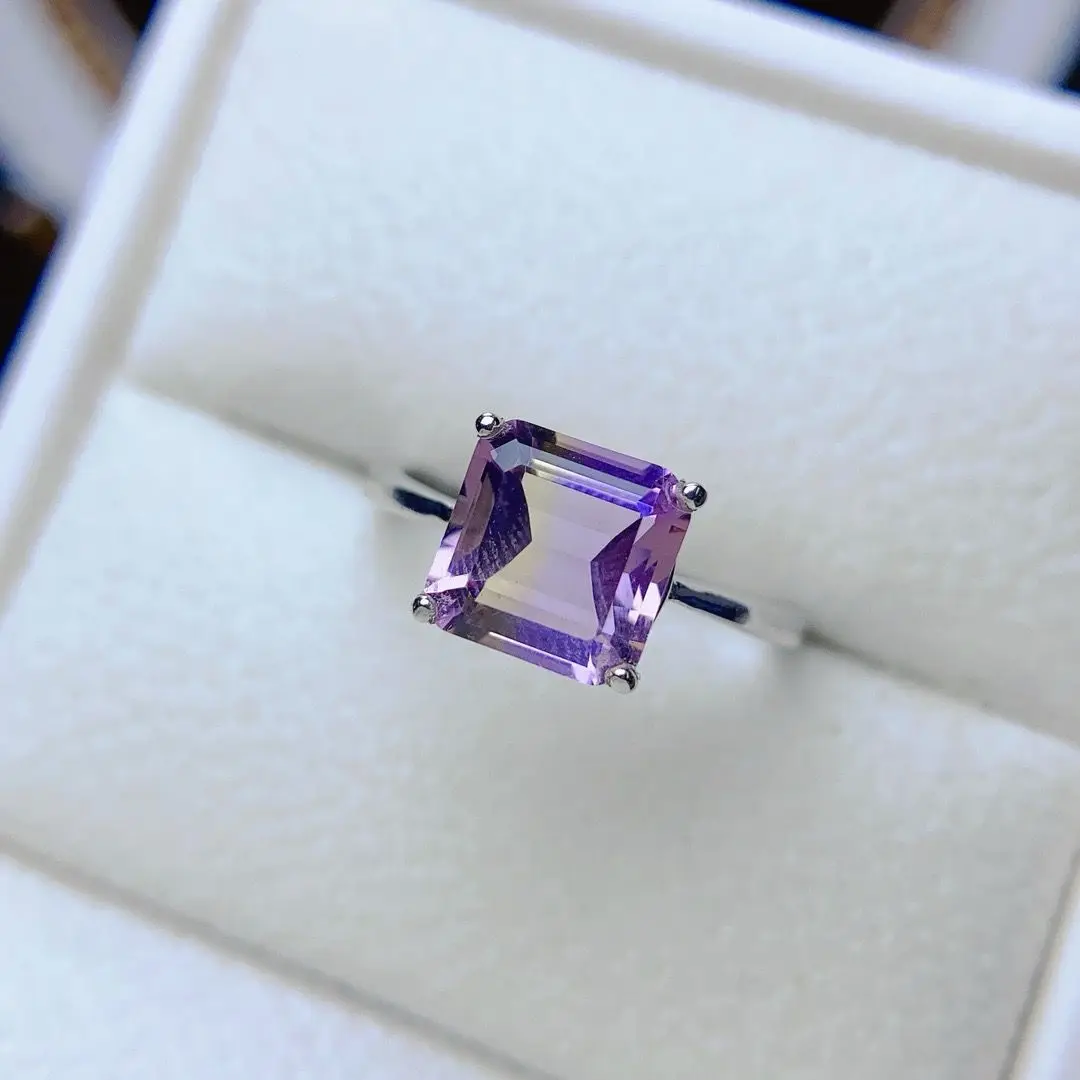 Best Seller ZECAA Ametrine Jewelry Woman Ametrine Ring With Natural Ametrine Gemstone 8*8mm For Lady Ametrine Ring Jewelry