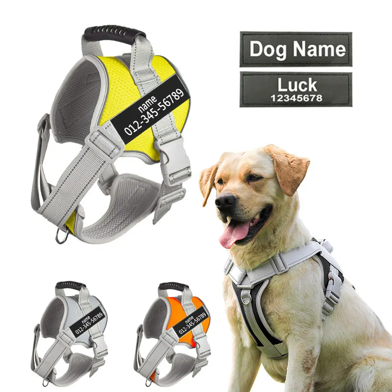 Customized Name Dog Harness Labrador Retriever Harness Medium Large Dog Reflective Adjustable Outdoor Walking Pet Supplies