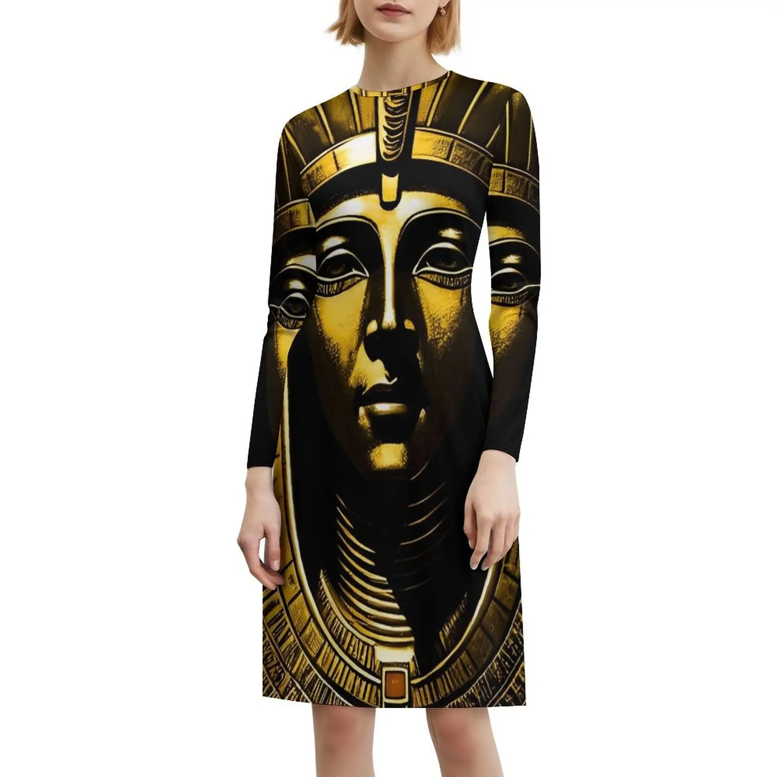 مصر خمر الفن # 4 فستان بوهيمي بدون أكمام متعدد الطباعات لحفلات العطلات على الشاطئ مصر عتيقة فن عتيق فن حديث #6