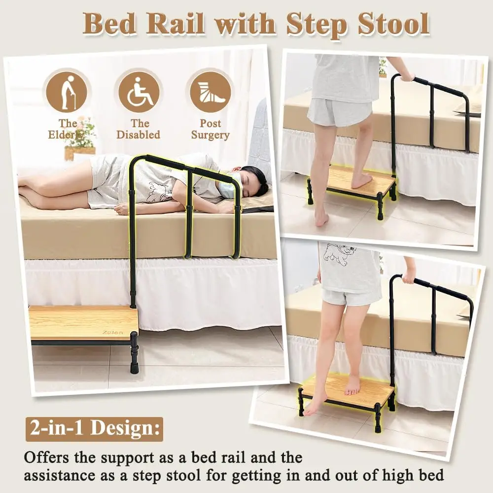 Medical Step Stool Bed Rails for Elderly Bed Steps for High Beds Adults Bedside Step Stool with Handle Bed Stools Assist Bar for