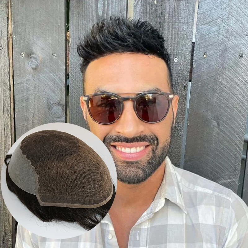 Breathable Q6 Swiss Lace Men Hair Toupee European Human Hair Invisible Front Hair Replacement Unit Natural Hair Prosthesis