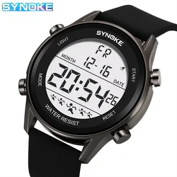 SYNOKE Digital Silicon Watch For Men Men Outdoor Sports Multifunctional Waterproof Large Screen Display Luminous LED Fashion