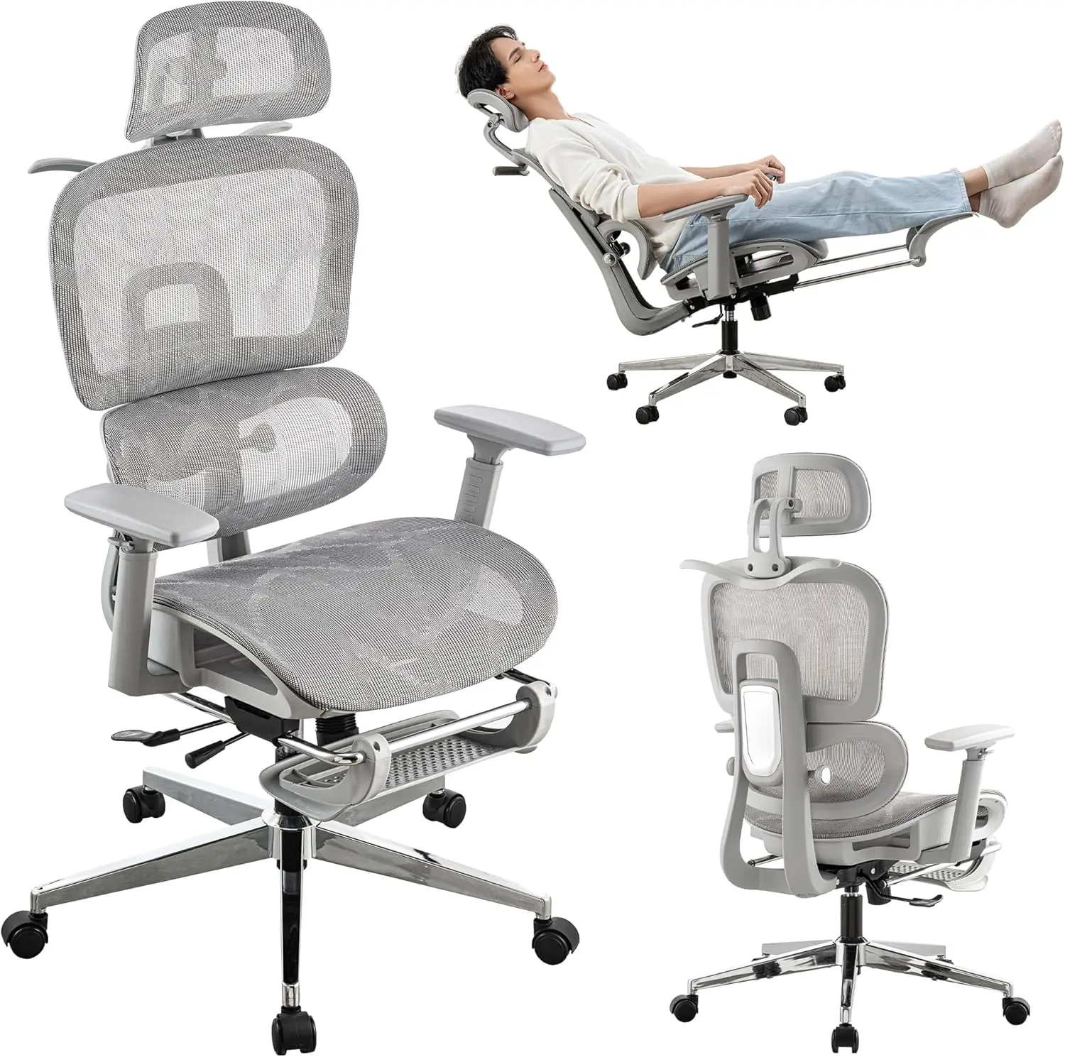 

Ergonomic Office Chair with Footrest,High Back Mesh Gaming Chair with Lumbar Support,Back Support,Adjustable Headrest and Armres