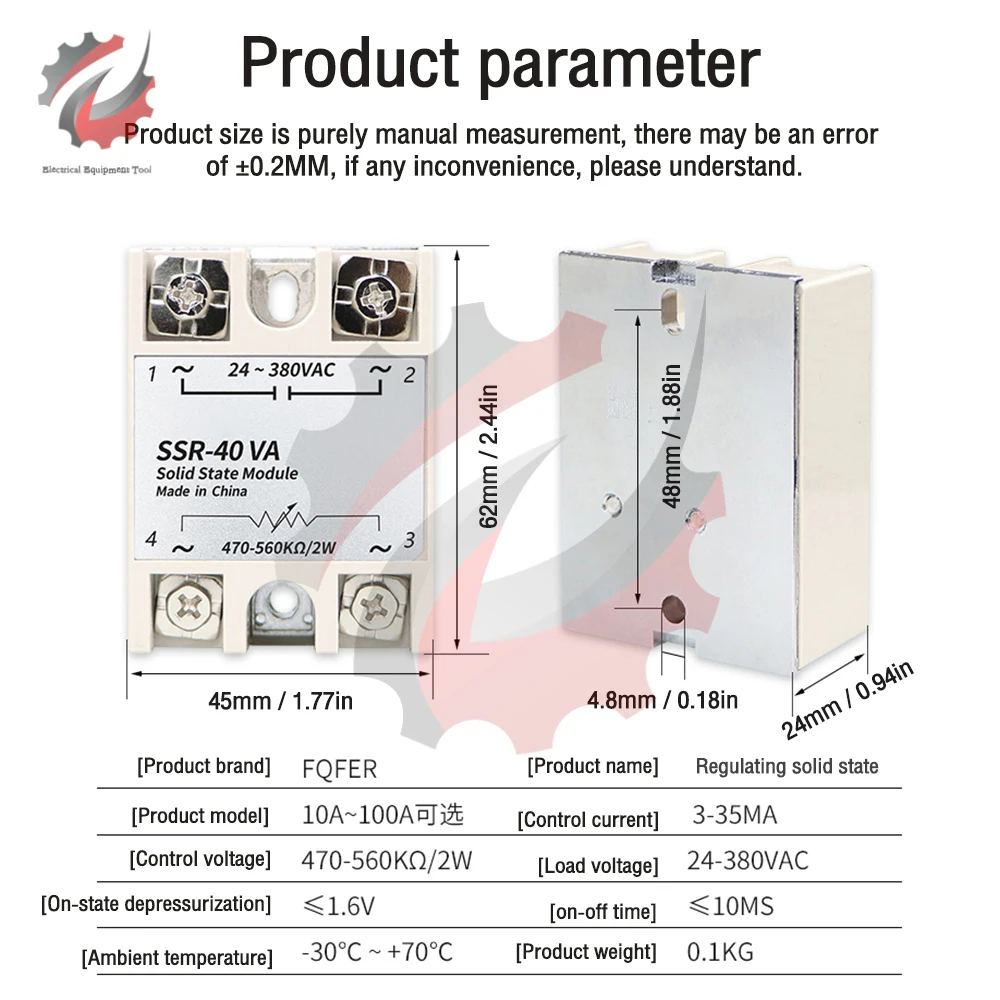 SSR-10VA 25VA 40VA 60VA 80VA 100VA Mini Solid State Relay Voltage Regulator AC24-380V Output with Potentiometer Unisex A30MM Hat