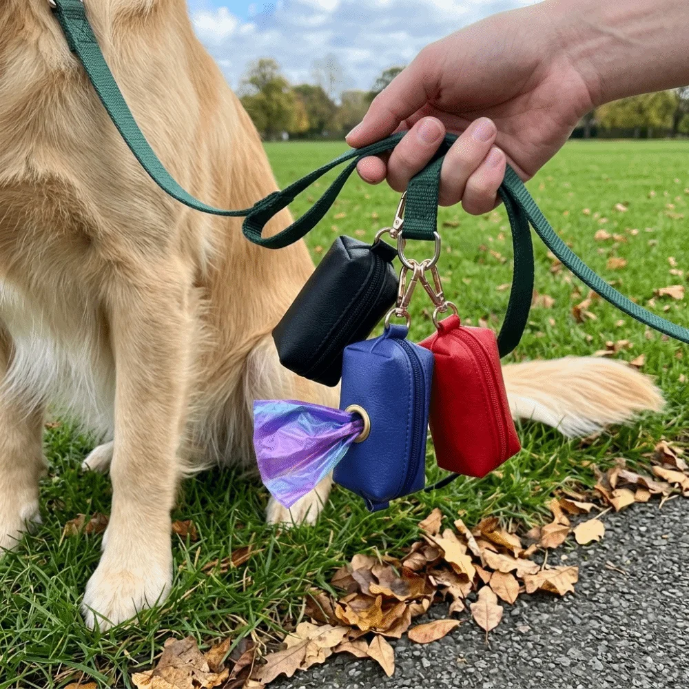 Waterproof Fabric Pet Poop Bag Holder Mini Size Solid Color Dog Waste Dispenser Lightweight Zipper Closure Poop Bag Carrier