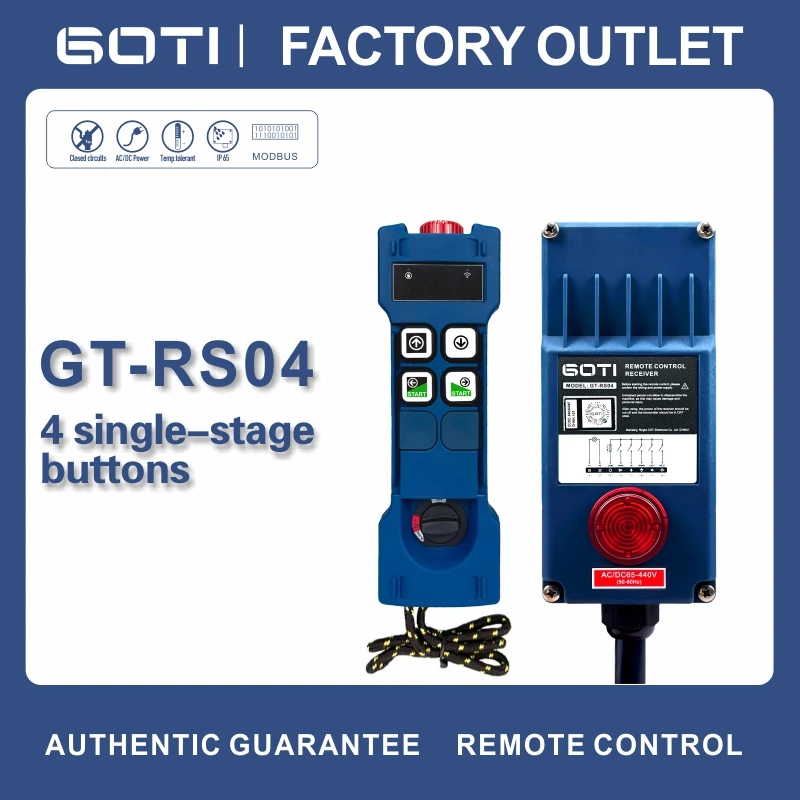 

GT-RS04 Industrial Wireless Crane Hoist Remote Control 4 Single-speed Channel Switch GOTI 12V18-65V65-440V AC/DC Replace F21-4S