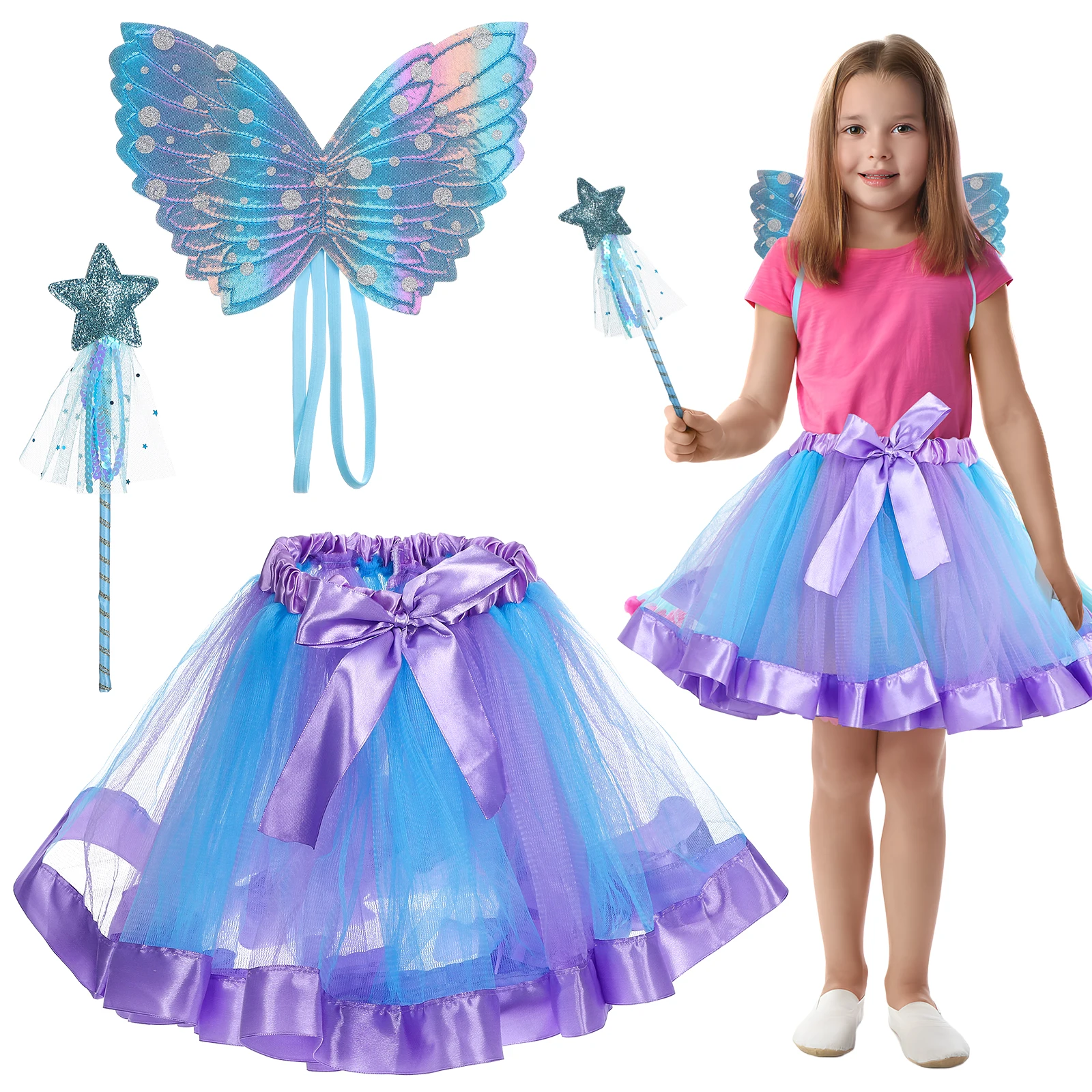 

Tulle Mesh Tutu Skirt Fairy Costume Elastic Butterfly Wings Lightweight Girls Women Halloween Christmas Stage Performance Party
