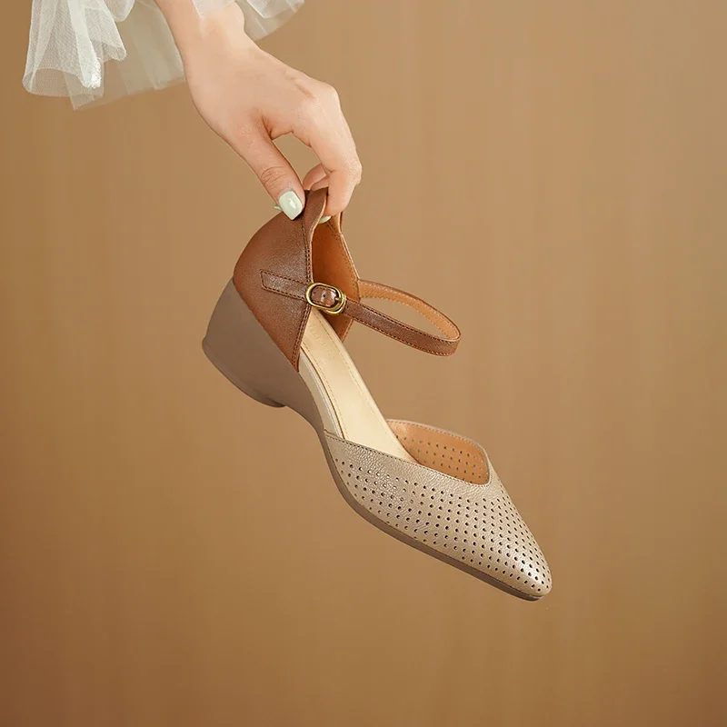 

Новинка 2023 года, летние женские сандалии из натуральной кожи, 22-25 см, женская обувь из овчины + воловьей кожи + свиной кожи, модная обувь Мэри Джейн с пряжкой