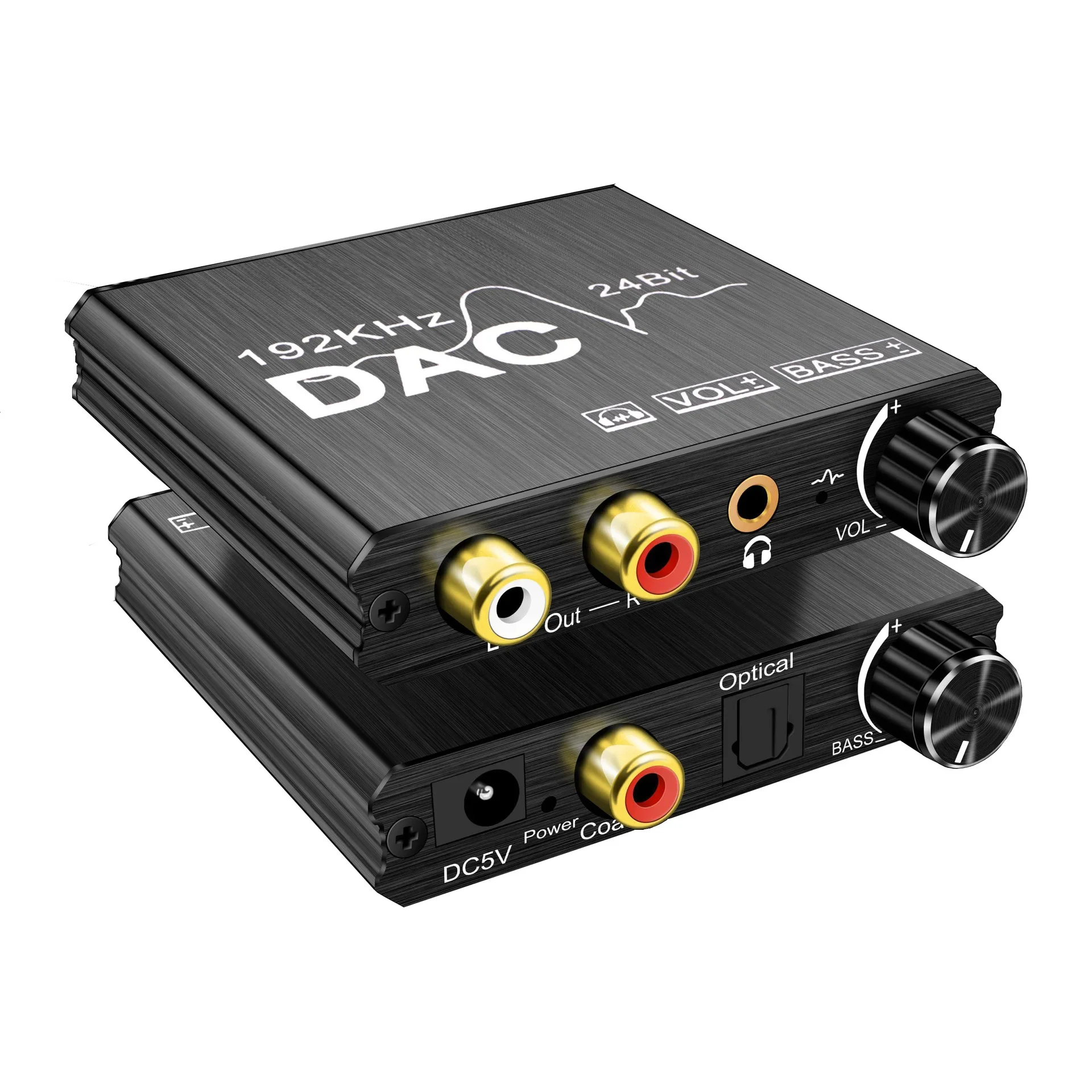 192KHz 24Bit DAC Digital to Analog Audio Converter Digital SPDIF Optical Toslink Coaxial to Analog Stereo L/R RCA and 3.5mm Jack