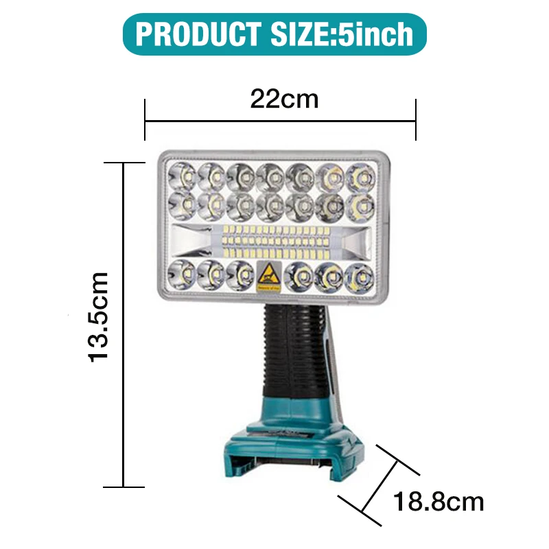 Cordless LED Flashlight Outdoor Spotlight 2000LM 5 Inches for Makita LXT BL1430 BL1830 BL1850 BL1860B 14.4V 18V Li-ion Battery