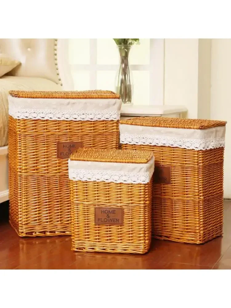 Dirty hamper rattan fabric dirty clothes storage basket laundry basket laundry clothes with cover extra large storage basket