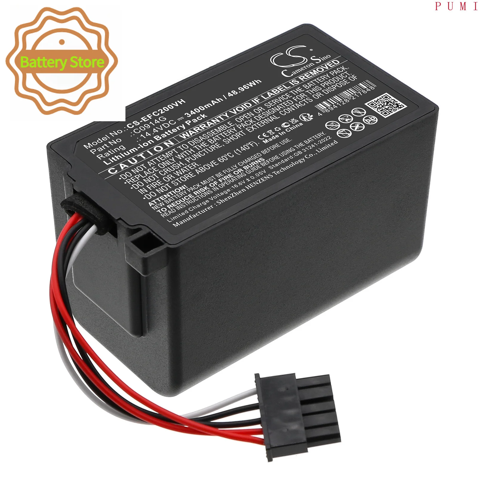 CS Replacement Battery for Eufy Omni C20,Omni C20 Robot Vacuum PN:C0914G,T290H 3400mAh / 48.96Wh