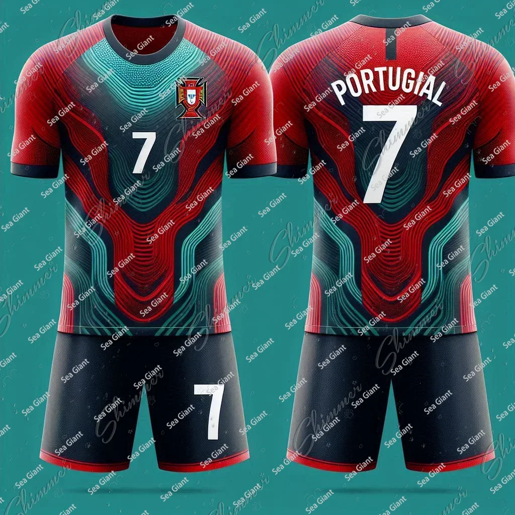 

2Pc European Cup Portugal Style Raglan Sleeve Jersey Suit Training Wear FootBall Jersey For Aldult Children Father Son Kids Sets