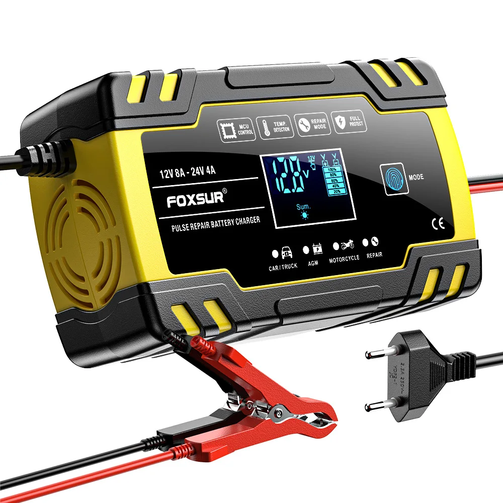 12V 8A/24V 4A nabíječka autobaterií s automatickým startem a rychlonabíječkou pro použití s AGM olověnými gelovými bateriemi s hlubokým cyklem pro automobily, motocykly, nákladní automobily - náhled 2