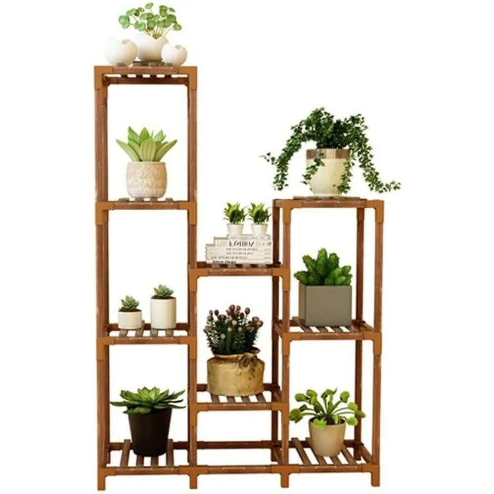 

6-уровневая деревянная полка для растений — многослойная отдельно стоящая подставка для хранения горшечных растений, бонсай и трав, декор домашнего сада (82 x