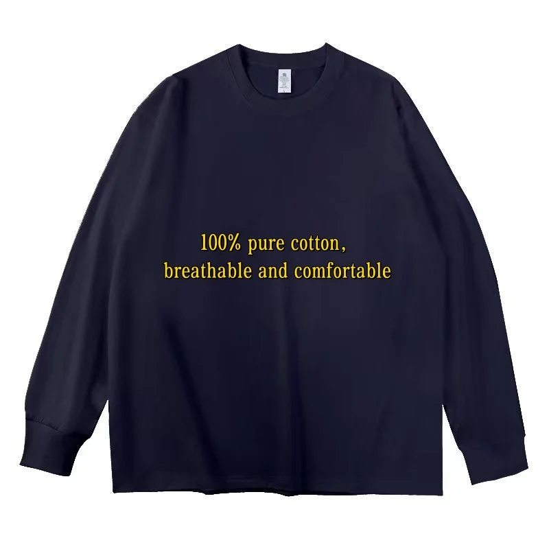 Cross-Border Heavyweight Men's Pure Cotton Sweatshirt, Ribbed Long-Sleeve T-Shirt, Unisex New Style Loose Base Shirt, Casual Loose Sports Top