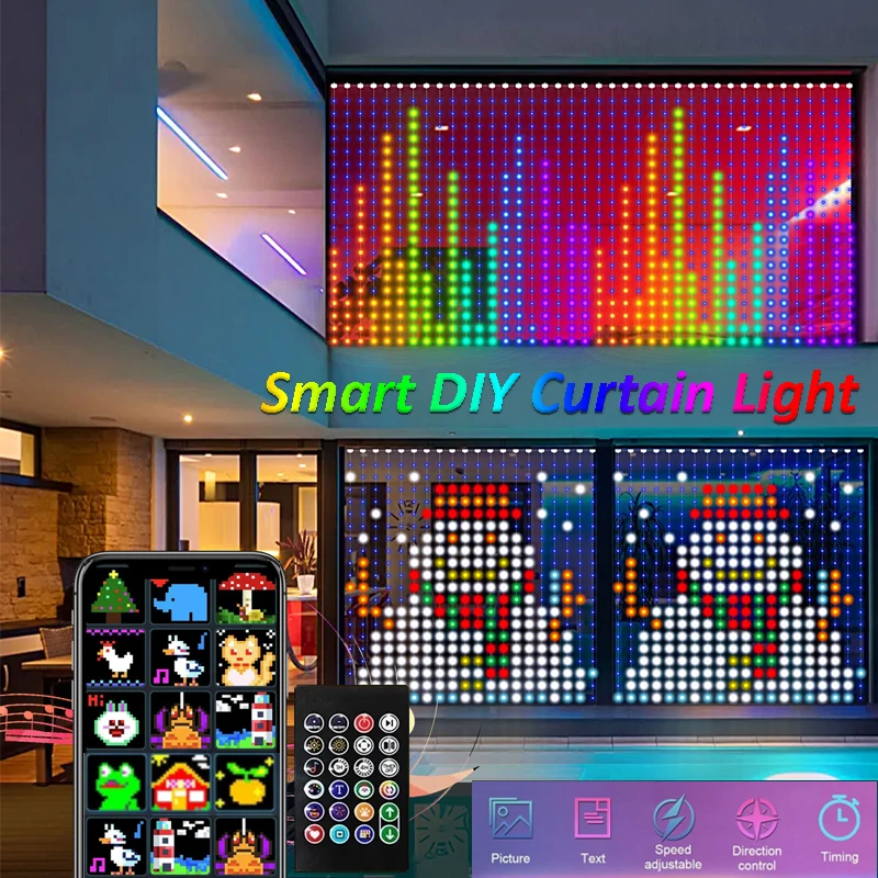 Inteligentne oświetlenie kurtynowe Sterowanie aplikacją Bluetooth RGB LED String Wodoodporne światło wróżki USB DIY Wzór tekstowy Wyświetlacz Wystrój pokoju imprezowego