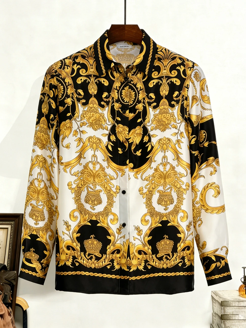 Men's Luxury Long-Sleeve Shirt European Baroque High-Definition Printed Shirt Hawaiian Vacation Outdoor Social Men's Clothing