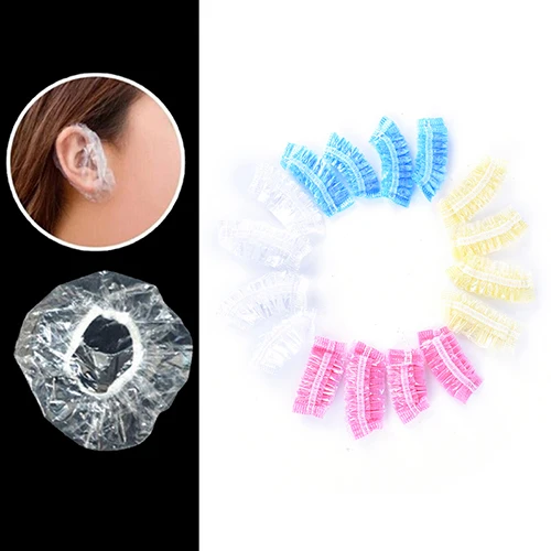 100pcs Disposable Waterproof Plastic Ear Cover Salon Hairdressing Dye Shield Protection Shower Caps Earmuffs Tool Accessories