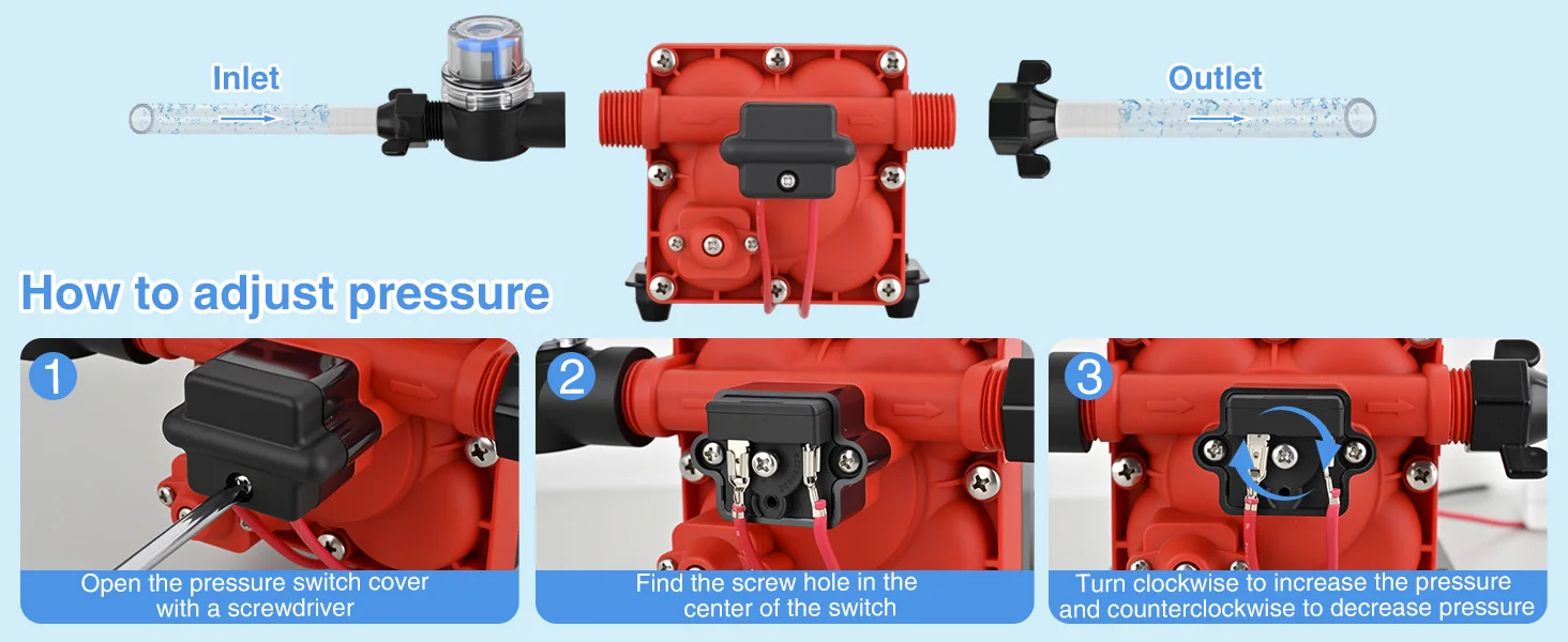 Nilight RV Water Pump 12V Camper Water Pump 5.5 GPM 70 PSI with Pressure Switch & Strainer Heavy Duty Diaphragm Pump Self-Priming Low Noise for RV Camper Marine Yacht Caravan Trailer, Fresh Water Transfer Pump for Motorhome Boat Caravan Outdoor System