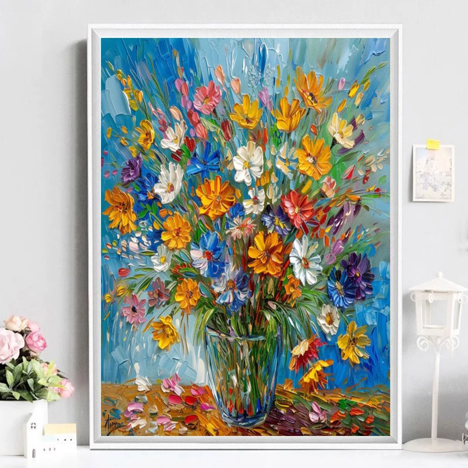 GATYZTORY Oil Painting By Numbers Flower On Canvas With Frame DIY 60x75cm Paint By Numbers On Canvas Handpaint Decor Painting