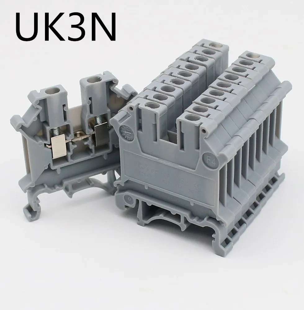 

10 Pcs UK3N Din Rail Terminal Electrical Conductor Universal Connector Screw Connection Strip Block UK-3