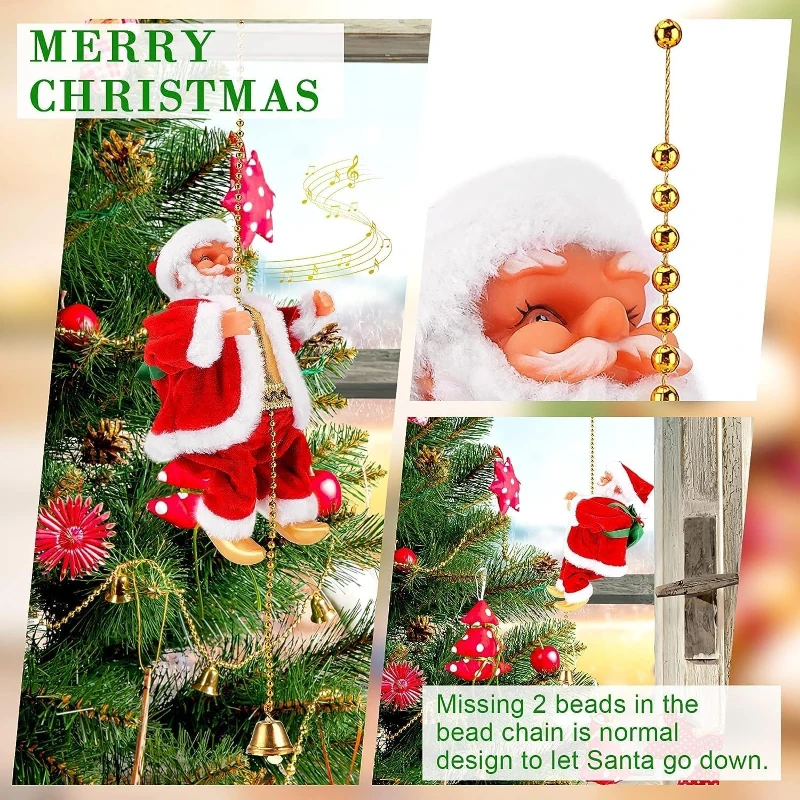 Santa Claus Electric Climbing Bead Chain Battery Driven Christmas Mobile Indoor and Outdoor Christmas Tree Hanging Accessories