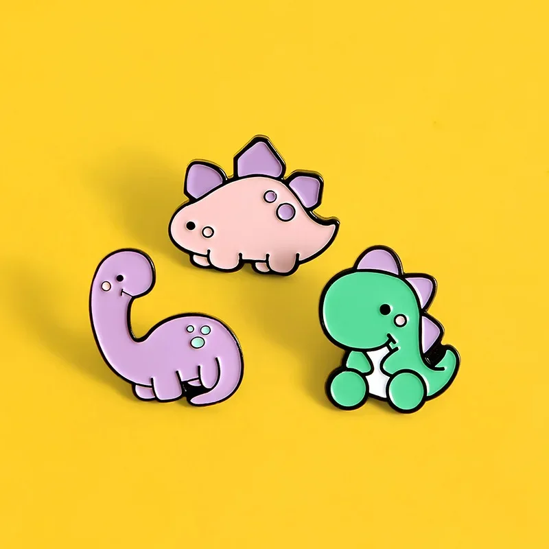 Three Little Dinosaurs Cartoon Funny Enamel Pins Brooch Collecting Dinosaur Lapel Badge Men Women Fashion Jewelry G