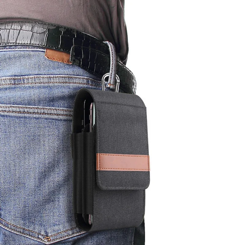 

Universal Oxford Cloth Phone Pouch Holster Case Double Layer Phone Waist Bag with Metal Belt Clip For OPPO r11s Plus,VIVO,Huawei