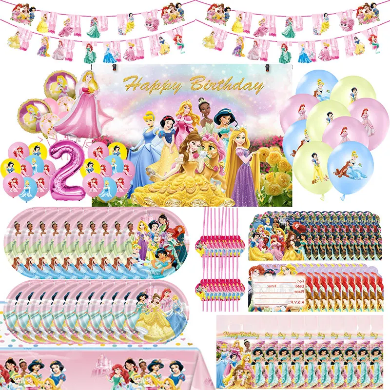 Disney Princess Party Decorations Paper Plates Napkin Cups Tablecloth Banner Balloon Gifts Bag Birthday Party Supplies for Girl