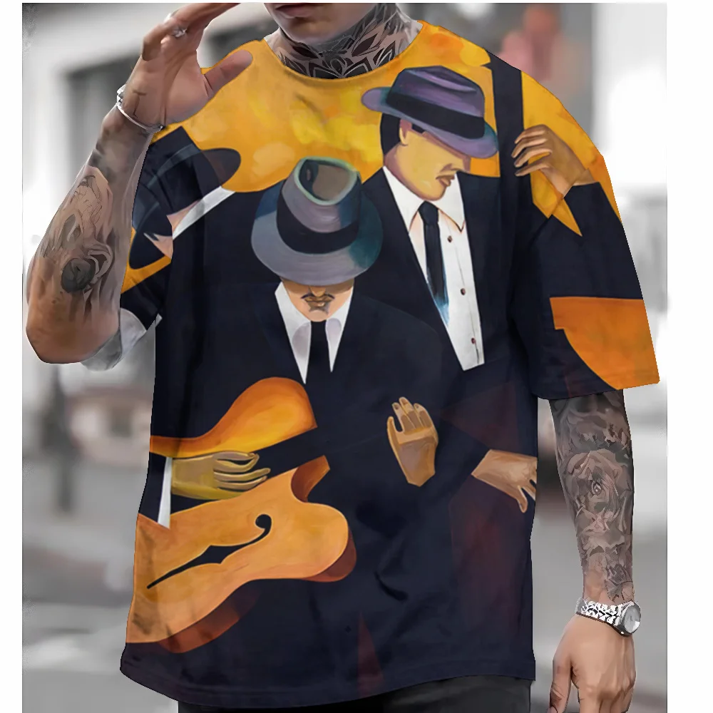 2024 Men\'s T-Shirt 3d Violinist Print Short Sleeve T-Shirt For Men Clothing Retro Oversized Tees Top Street Fashion Short Sleeve