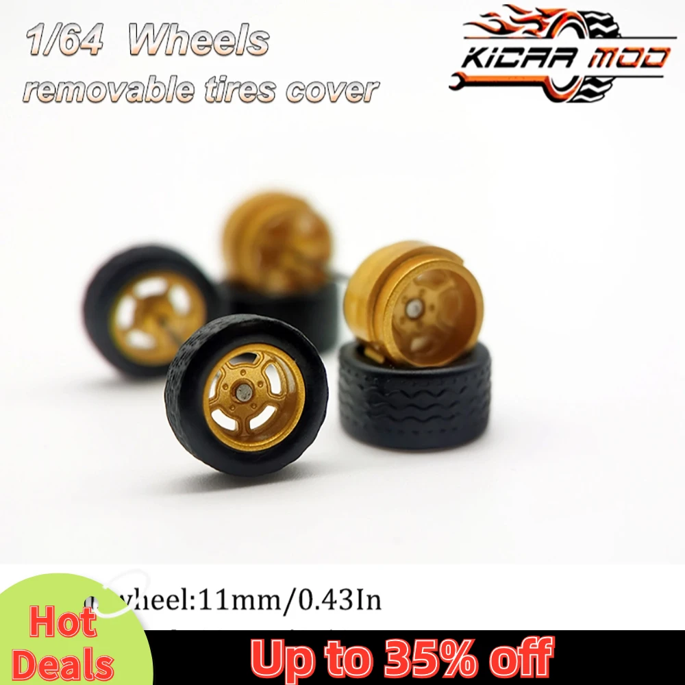 1/64 Model Car Wheels with Rubber Detachable Tires Five Spoke 2 Refitting Parts for Hot Wheels Matchbox D:11mm+13mm 1 Set