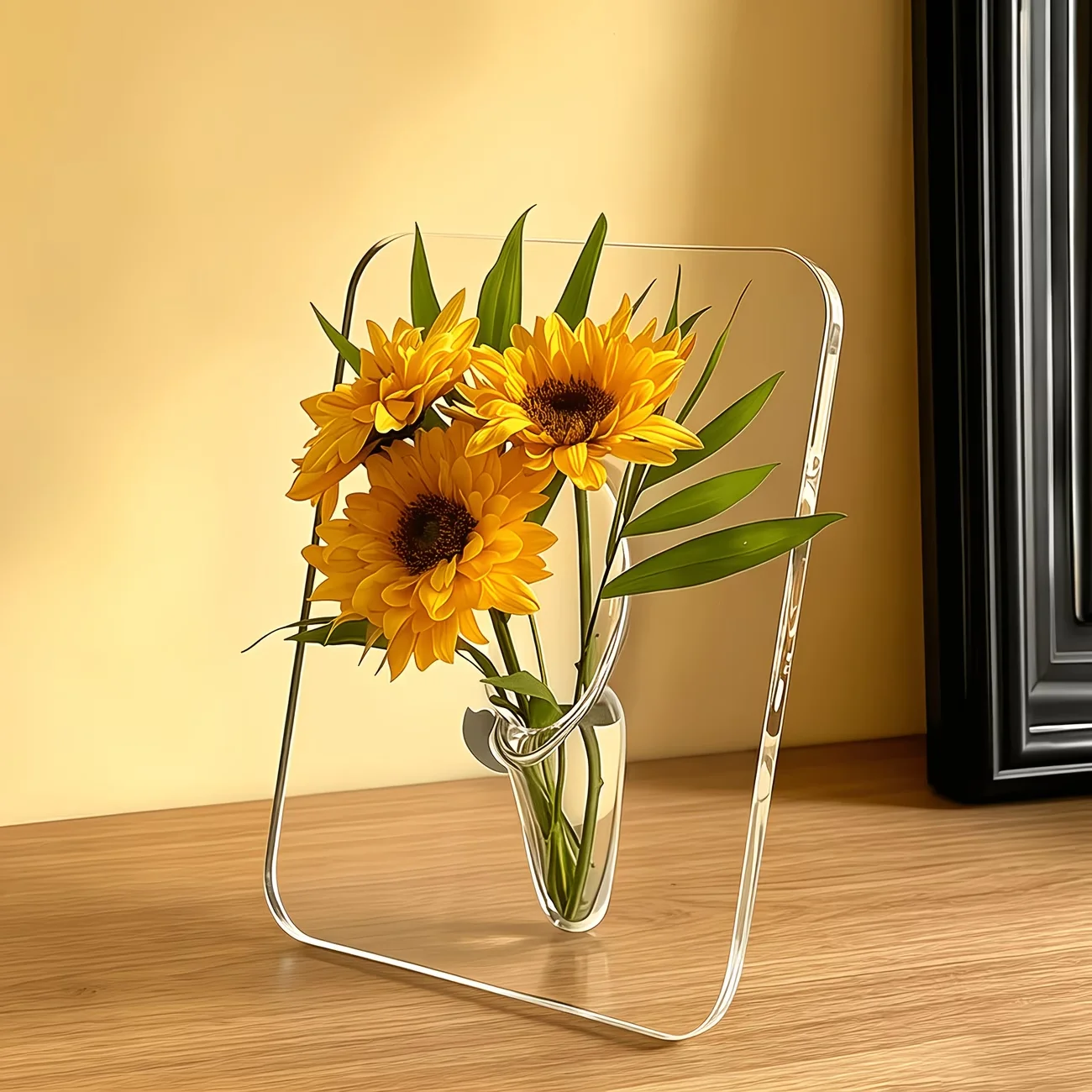 Frame Flower Vase - Clear Acrylic Vase for Flowers, Modern Art Vases for Home Decor, Decorative Vases for Desktops Bookshelf