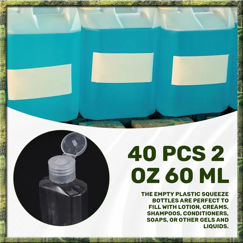 

The New 40 PCS 2 Oz 60 Ml Clear Refillable Flip Top PET Plastic Travel Bottle Container