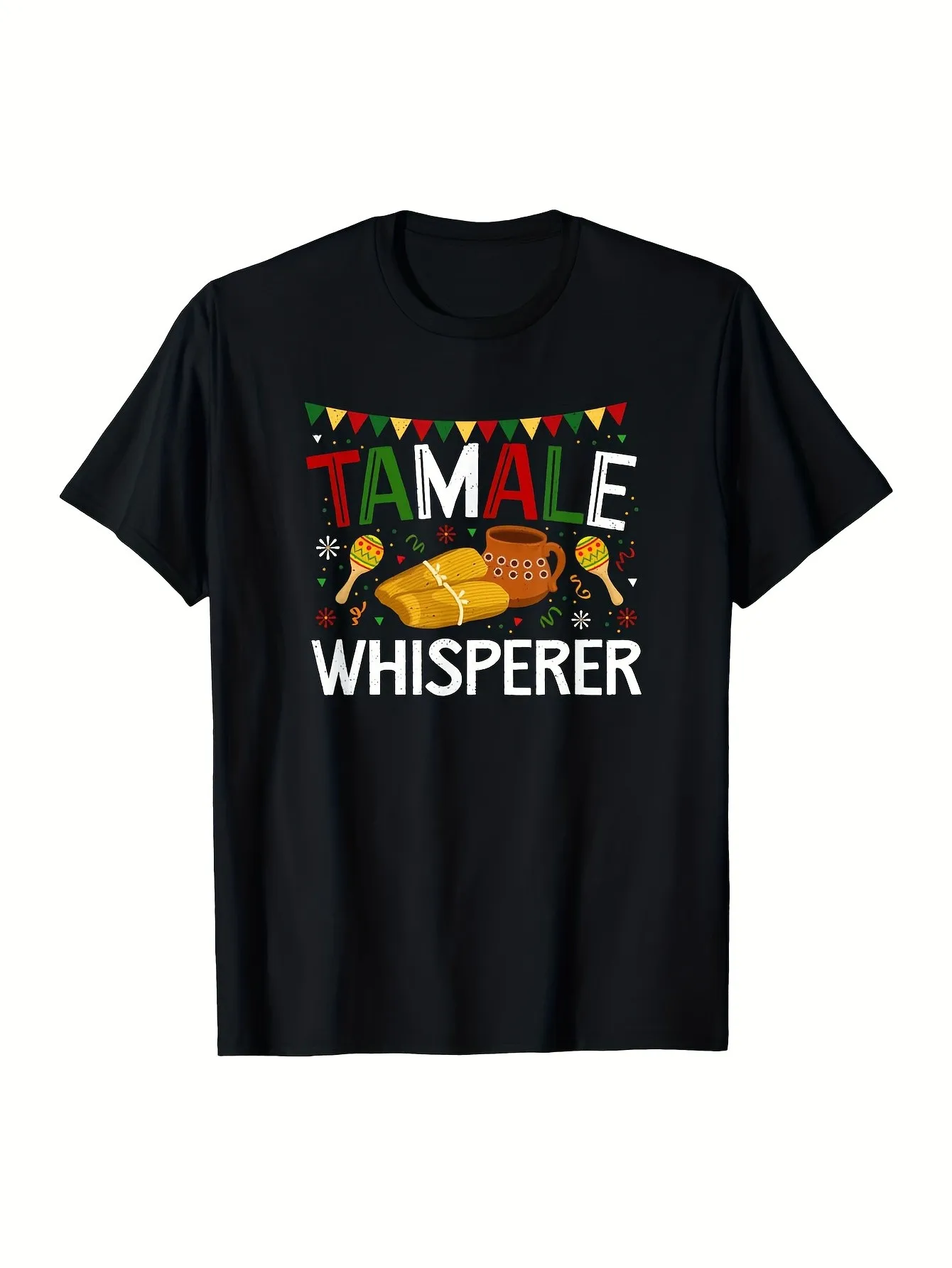 Funny Men's Black Graphic T-Shirt Tamale Whisperer Corn Husk Maracas Clay Pot Fiesta Banner Bold Letter Print 100% Cotton Heavyweight Short Sleeve Casual Streetwear Tee