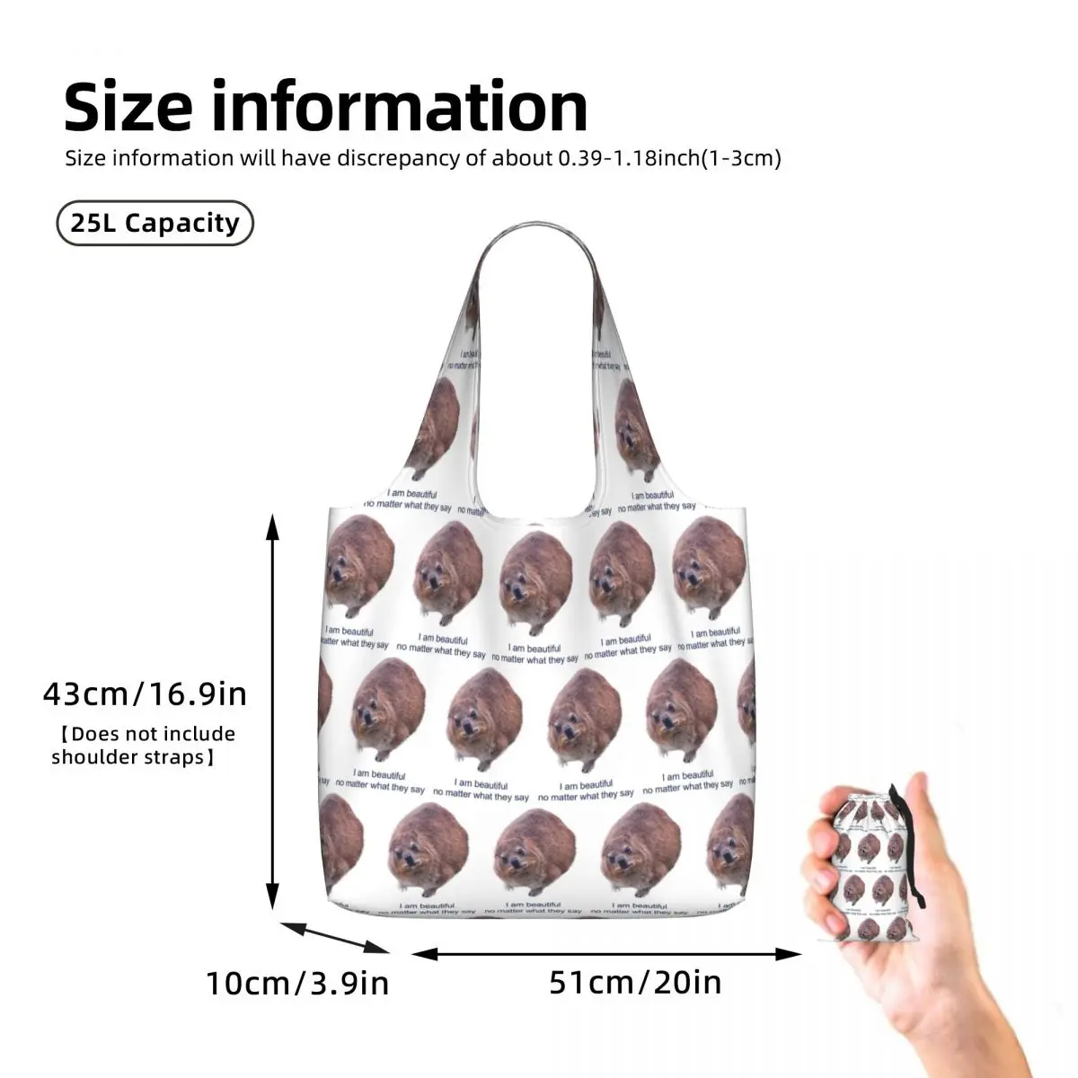 Rock Hyrax Photo Dassie Self-Love Vampire Potato Shopping Tote Bag Canvas Large Capacity Shoulder Bags Shopper Grocery Handbag