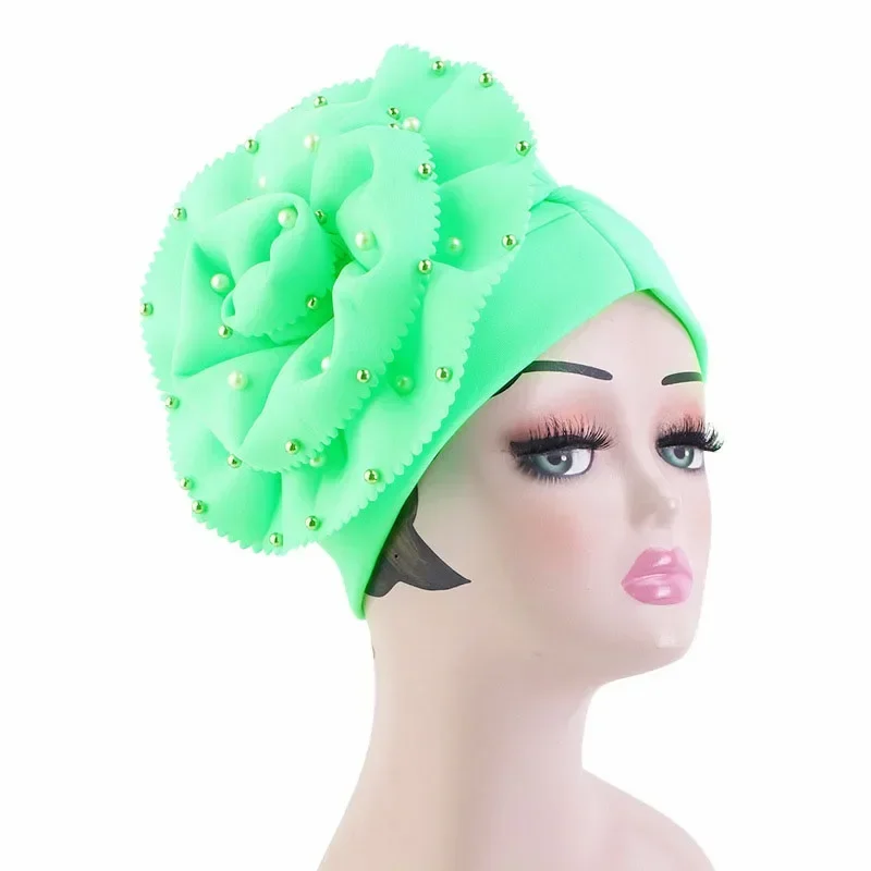 Big Flower Turban Bonnet for Indian Women Muslim Hijab Headscarf Caps Wedding Party Headwear Turbante Mujer African Headtie Hat