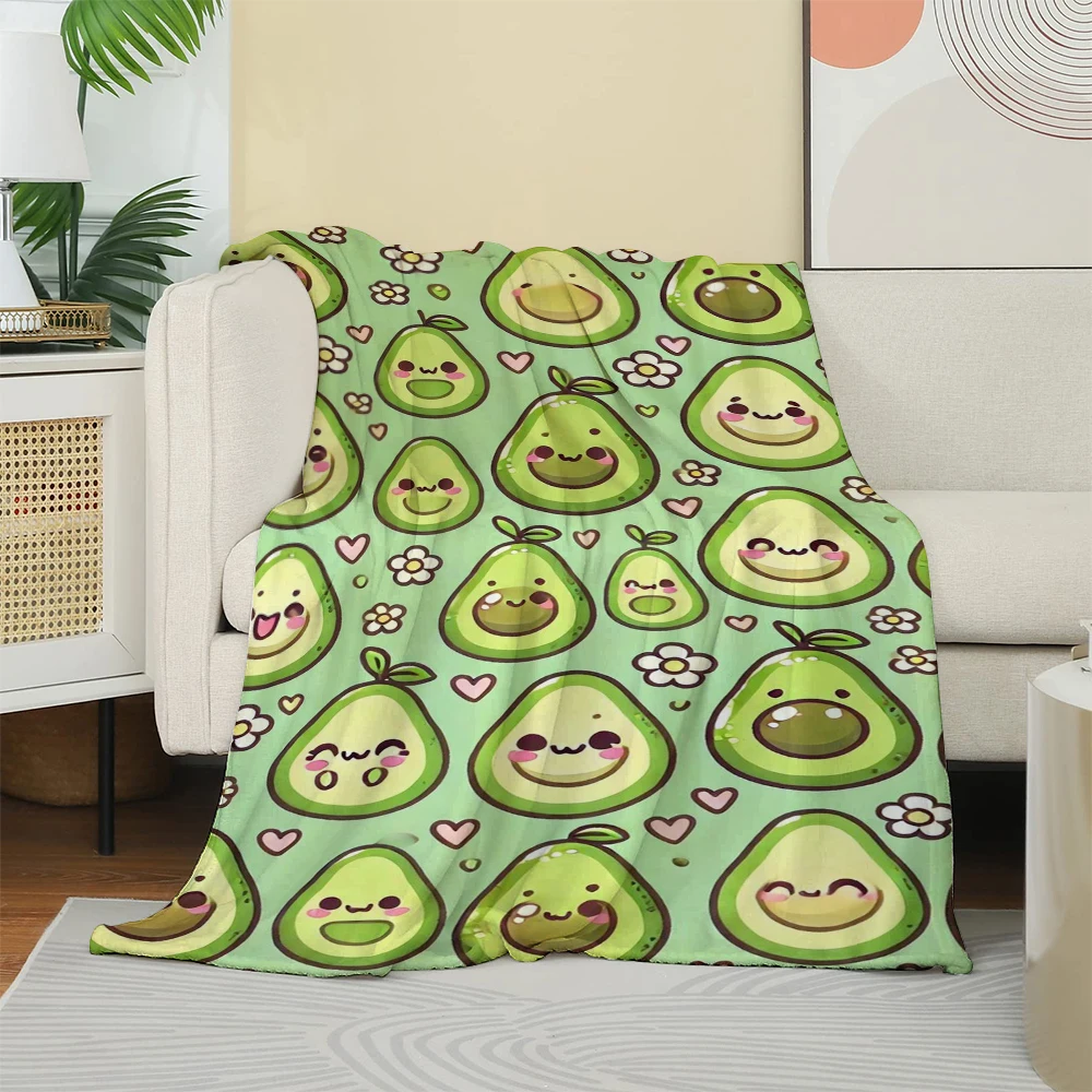 Linda manta polar con estampado de aguacate sonriente, manta con estampado de frutas divertidas de primavera, suave y