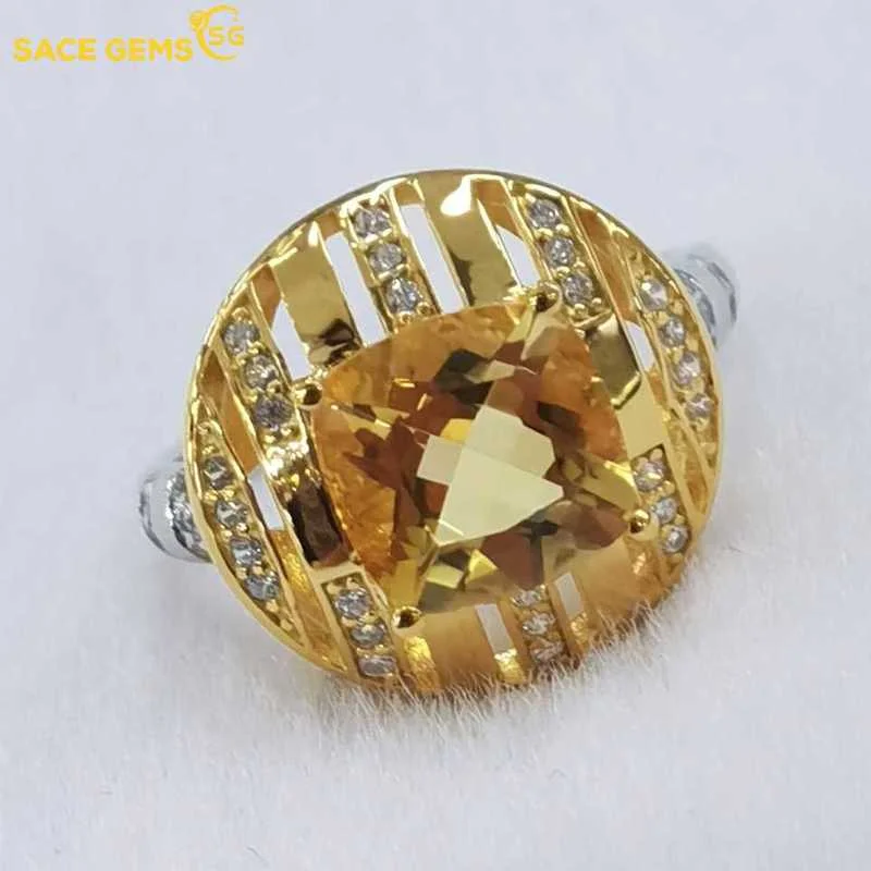 

SACE GEMS Fashion Resizable 8*8MM Quartz Topaz Rings for Women 925 Sterling Silver Wedding Party Fine Jewelry Festival Gift