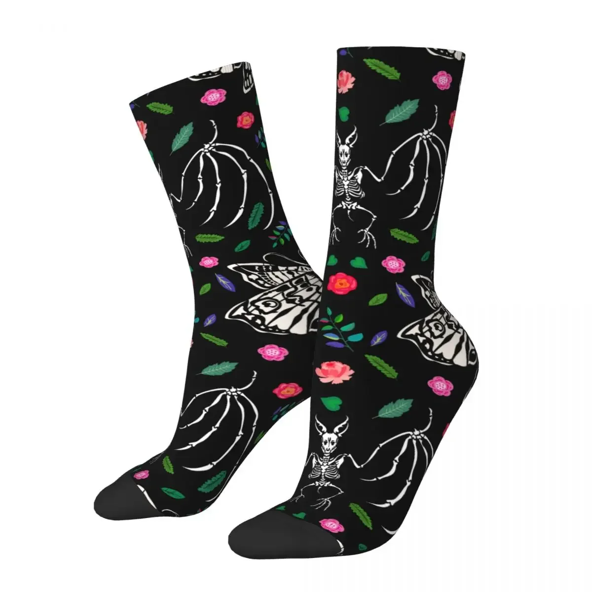 Dead Head Butterflies Skeletons Bats Flowers Socks Man Women Funny Happy Socks Summer Autumn Winter Middle Tube Socks Gifts