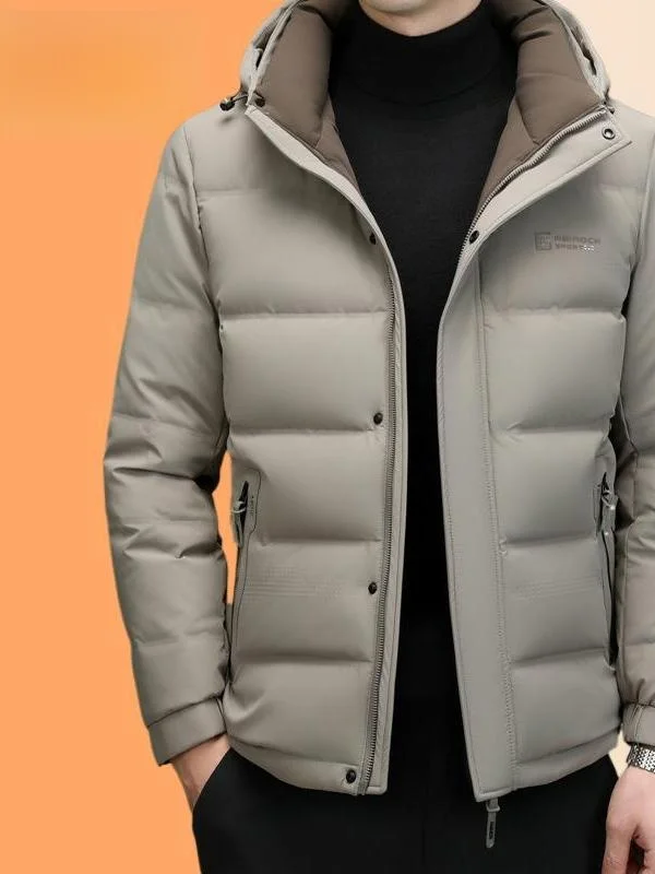 

Men's Thickened down Jacket Winter Youth Slim Fit Mid-Length Hooded Men's Outerwear Casual Style Polyester Fiber White Duck down