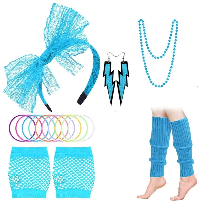 652F 80S Jurk Accessoires ketting Bracelet oorbellen Fishnet Handschoenen been warmer