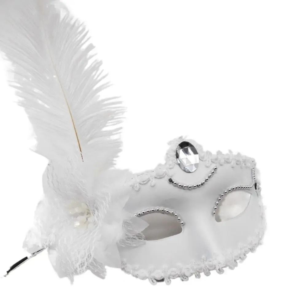 Exquisite Diamond Feather Venetian Mask Flower Bead Eye Mask Half-face Lace Flower Masquerade Mask Lady