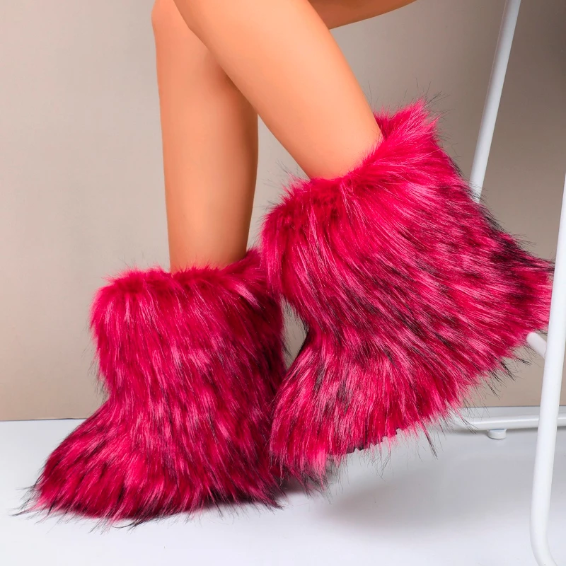 Scarpe invernali donna inverno soffice pelliccia di volpe sintetica stivali da donna peluche stivali da neve caldi scarpe di lusso ragazze stivali