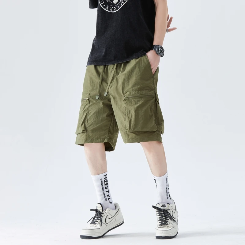 

Men's Cargo Shorts with Embroidery Streetwear Shorts Patch & Tassel Military Tactical Drawstring Waist Casual Baggy