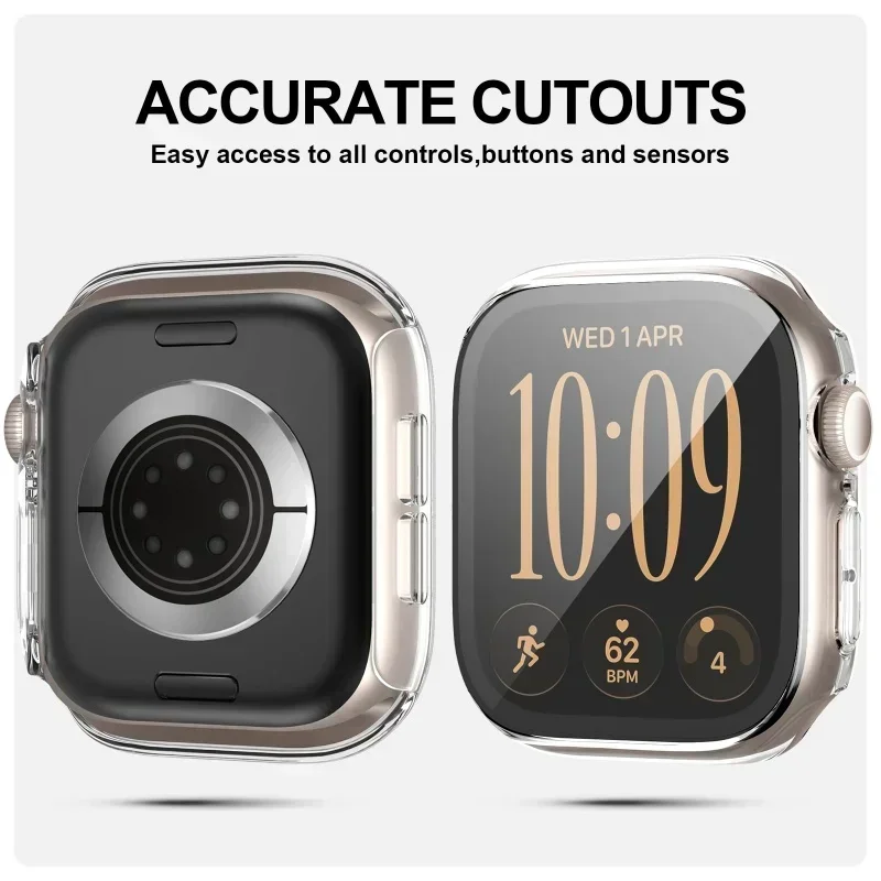 Tempered Glass+Case for Apple Watch 46mm 45 41 40 44 42mm Bumper Protector Cover iWatch Series 12 11 10 SE 9 8 7 6 5 Accessories