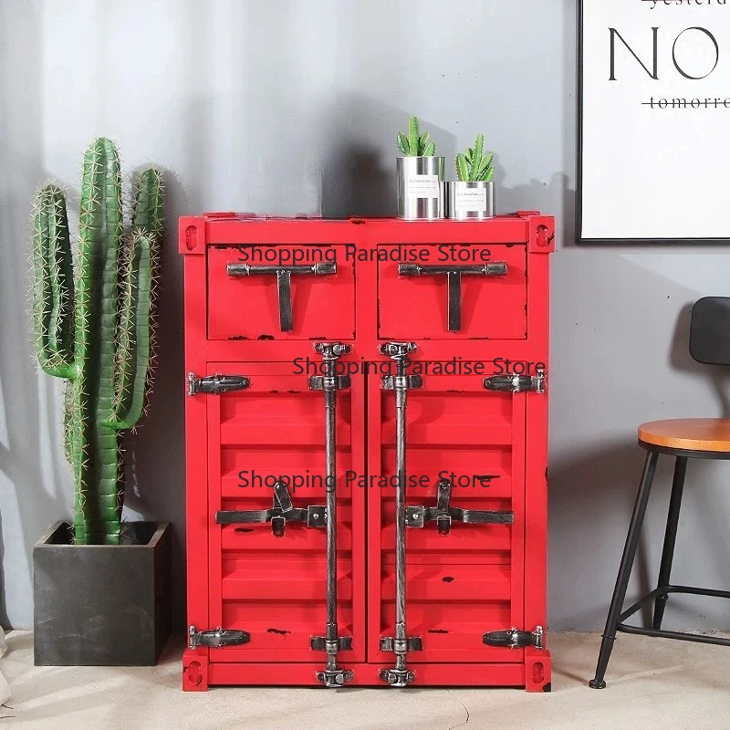 Industrial Style Container Cabinet Retro Double Door Dining Sideboard For Home Personalized Tea Storage Cabinet Iron Craft