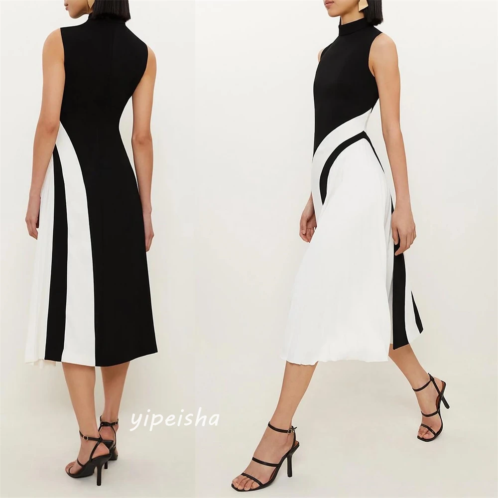 Customized Jiayigong High Quality  Jersey Ruched Evening A-line Jewel Bespoke Occasion Gown Midi Dresses