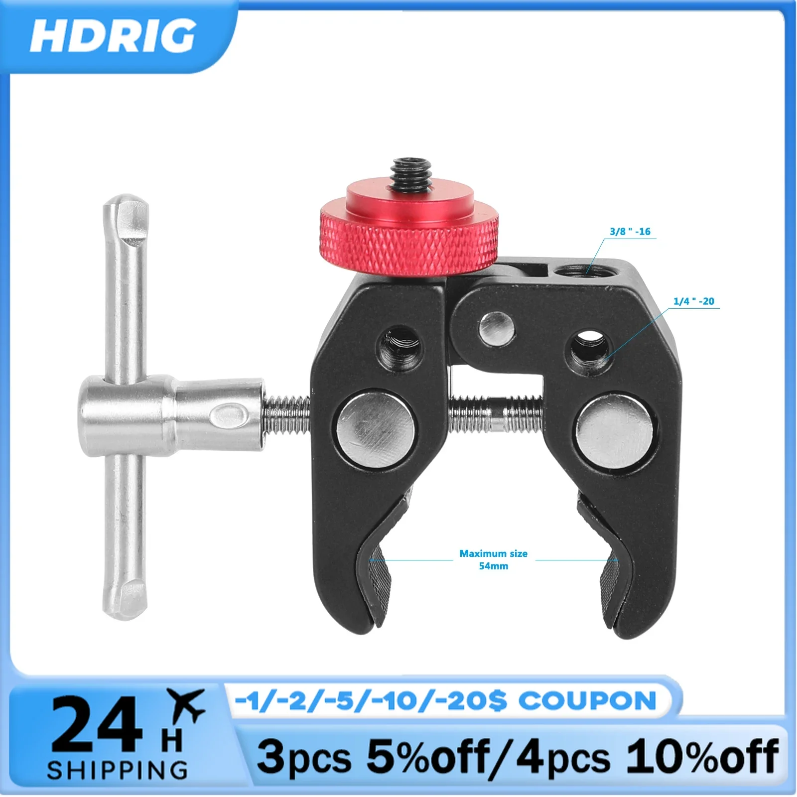 

Универсальный супер-зажим HDRIG с 1/4 "-20 винтовым адаптером и 1/4"-20 до 3/8 "-20 стандарта для внешних аксессуаров