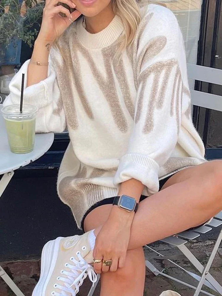 New Tie-Dye Knit Women's Oversize Sweater Pullovers Long Sleeve Y2k Casual 2022 Winter Streetwear Loose Pull Femme Jumper